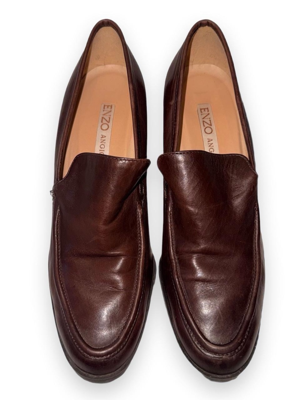Enzo Angiolini Classic Brown Leather Block Heel Loafers - Women - 8.5